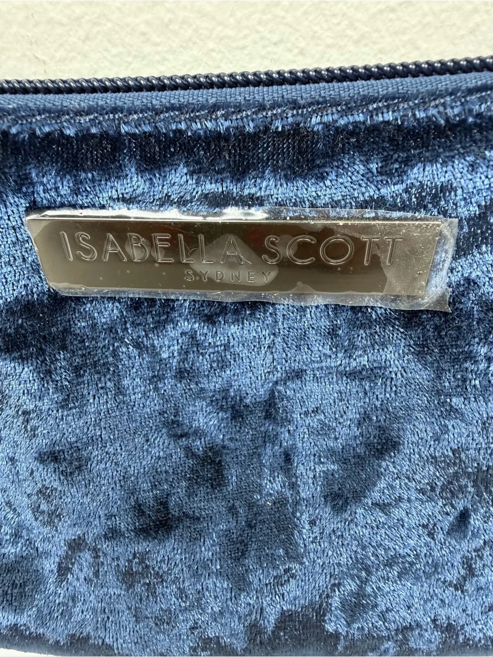 Isabella Scott Sydney Navy Blue Velvet Makeup Cosmetic Bag Travel Zip Pouch New